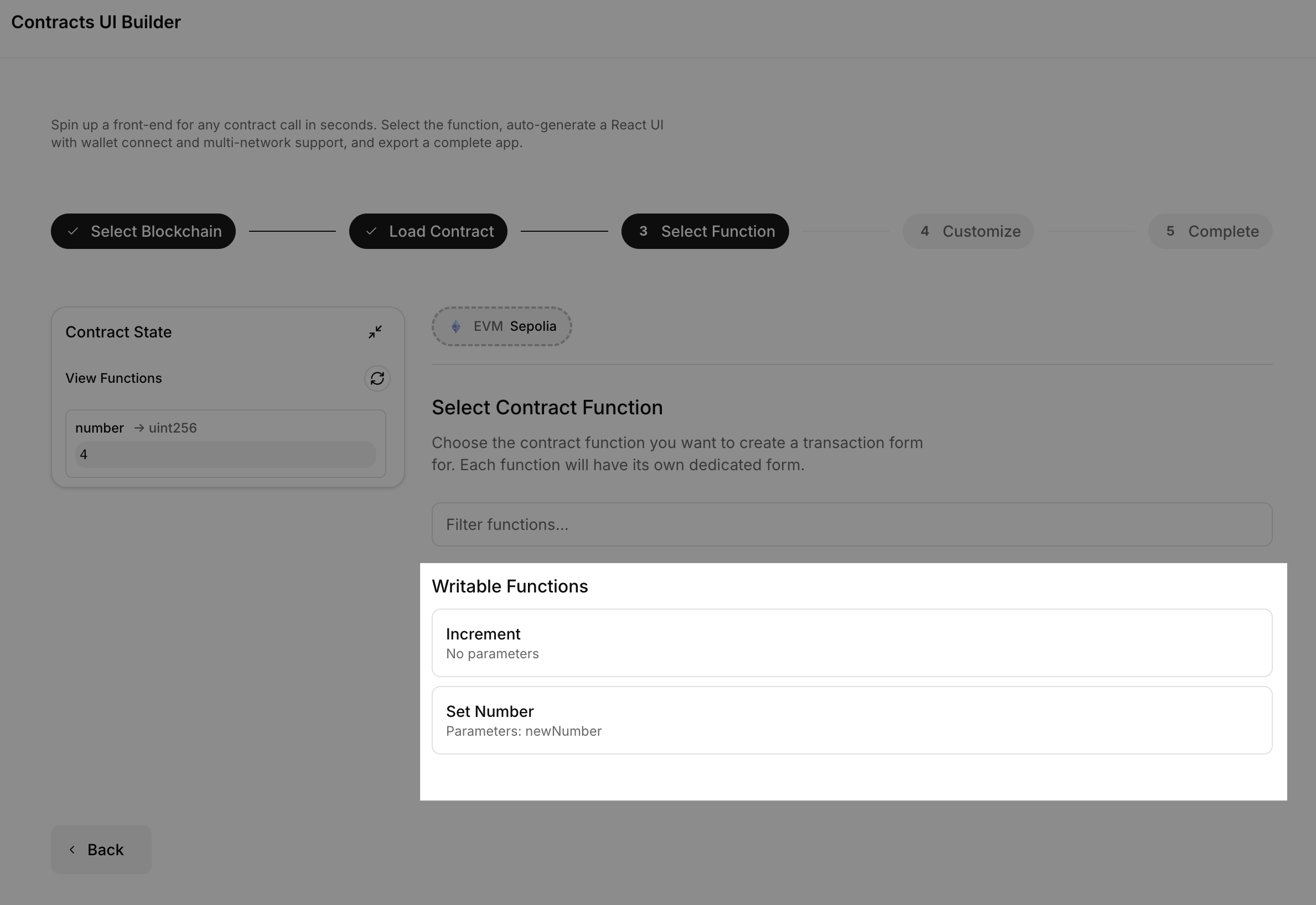 Quickstart select function